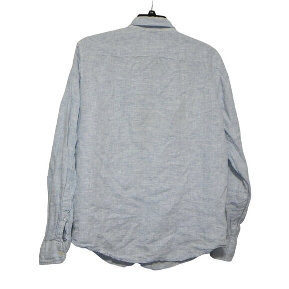 Abercrombie & Fitch Button Down Dress Shirt Blue White Stripe Linen Mens Large - Picture 2 of 5